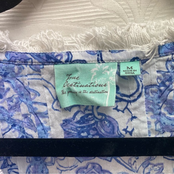 TRUE DESTINATIONS Flutter Sleeve M Dress Floral Paisley Cruise Pool Coverup Blue - Picture 2 of 10